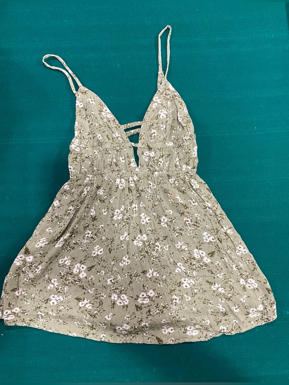 Garage Olive Floral Romper Mini-Dress with Adjustable Straps Size P/S